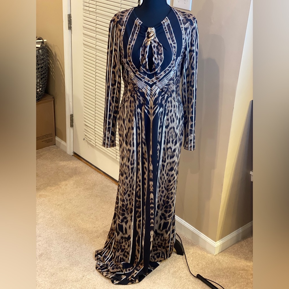 ROBERTO CAVALLI leopard-print long-sleeve dress